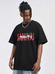 Camiseta de Algodón Puro con Estampado de Cruz para Hombre SANSYAS - Casual, Transpirable, Lavable a Máquina, Cuello Redondo, Adecuada para Uso Diario - Negro - Ver 3