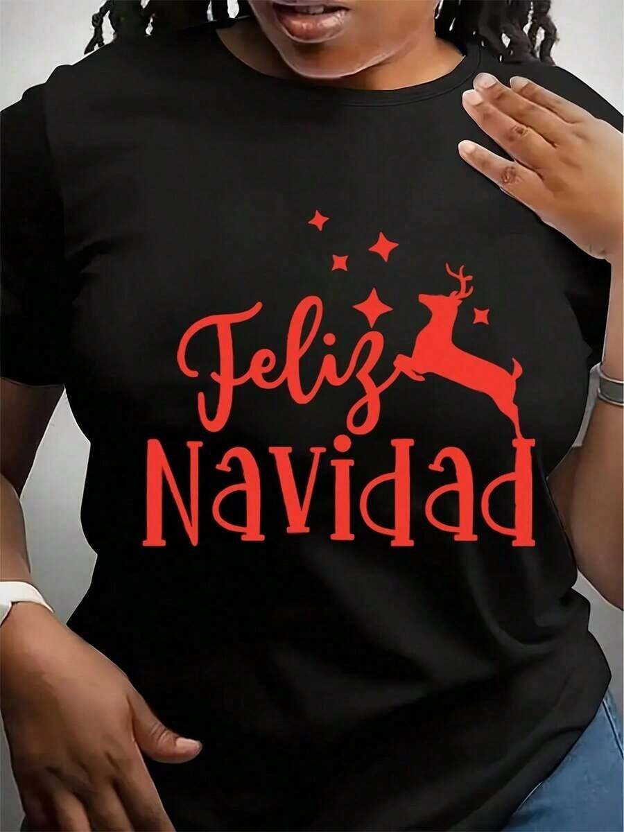 Suave, transpirable y ligero para comodidad durante todo el día. Camiseta Feliz Navidad, Camiseta Feliz Navidad, Camiseta Feliz Navidad en español, Feliz Navidad, Camiseta de Navidad, Pijama de Navidad. Cuello redondo clásico con un corte relajado que favorece todas las formas del cuerpo y es fácil de combinar con jeans, pantalones cortos y leggings. - Negro - Ver 1