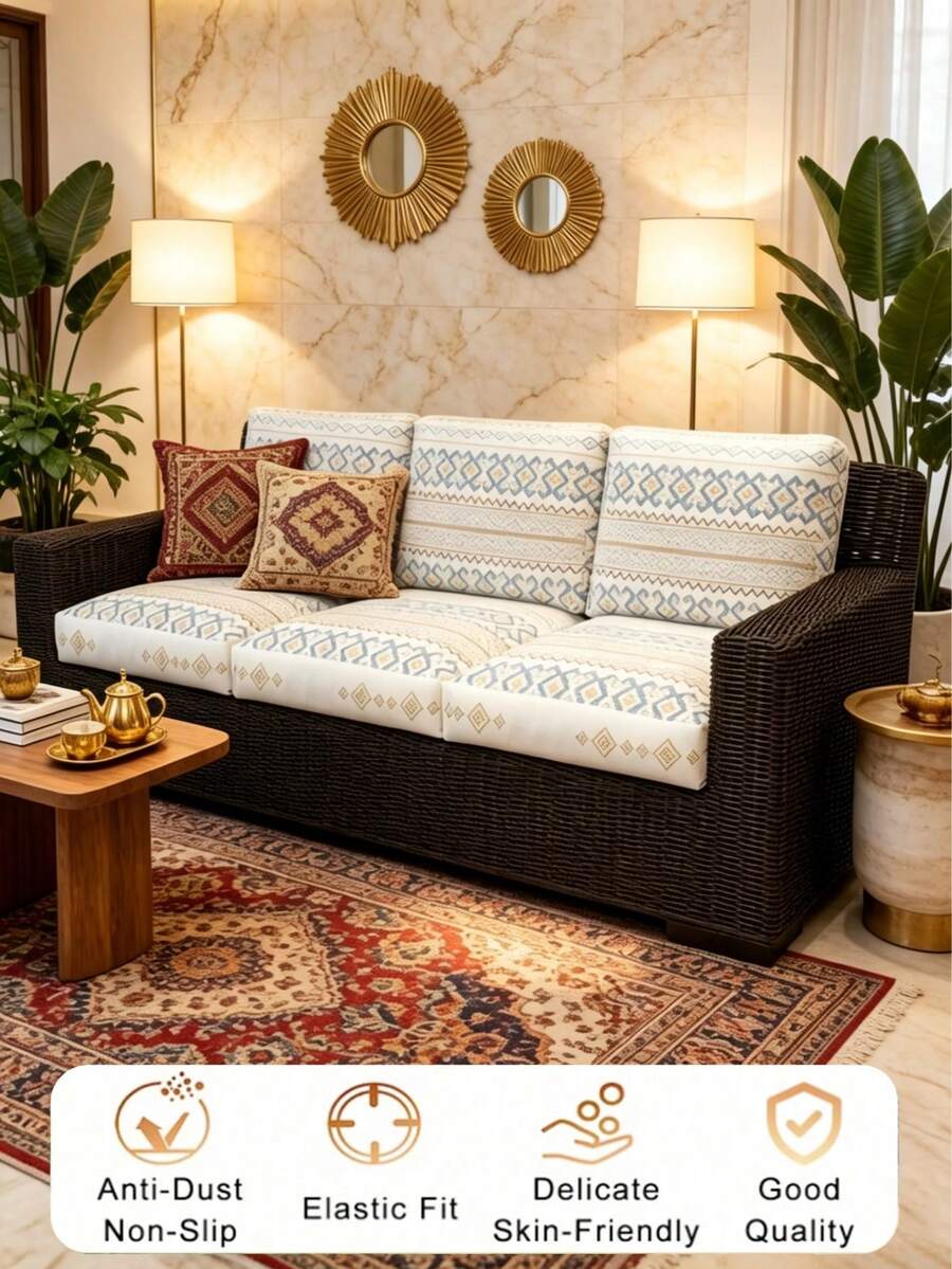 1 chiếc vỏ đệm ghế sofa bằng lụa sữa co giãn, kiểu dáng tối giản hiện đại với họa tiết hình học, thích hợp sử dụng cả bốn mùa, có thể tháo rời và giặt được.