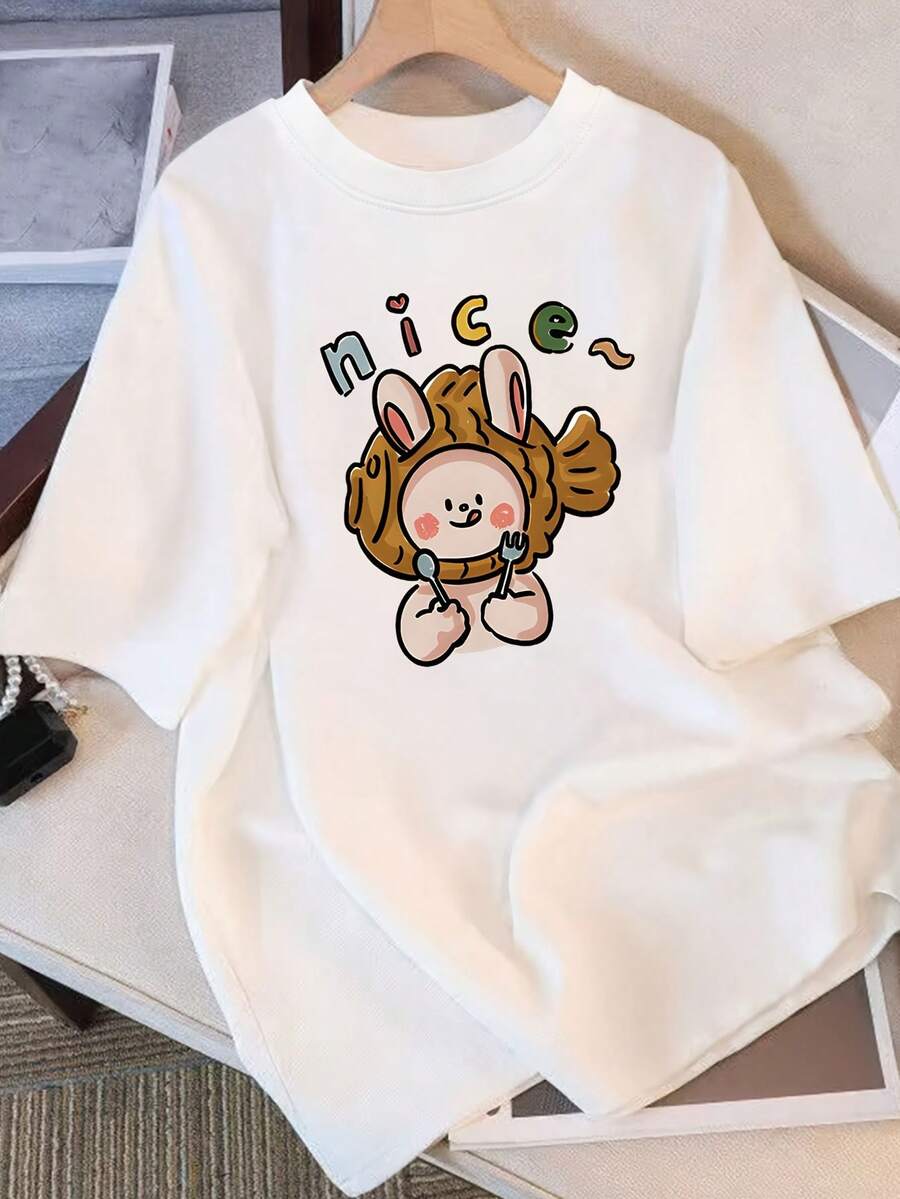 Vintage 100% Cotton T-Shirts, New Summer 2026, Loose Fit, Round Neck, Versatile, Comfortable And Casual For Women, Youthful And Modern Short-Sleeved T-Shirt For Everyday Use, 100% Cotton. - 白色 - 查看 1