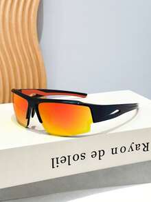 1 pièce Lunettes de mode de rue rétro Y2K colorées et contrastées de forme bouclier, stylées et chics, unisexes - Multicolore - Voir 12