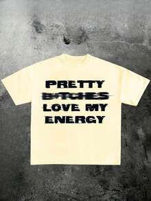 VHUTHK (220 Cotton T-Shirt) For Men, Round Neck, Short Sleeve, Casual, Printed, Y2k Style - 杏色 - 查看 1