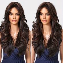 Synthetic Fiber Wig Women, Middle-Parted, Long Curly Brown Hair, Suitable Daily Wear, European And American Style, Matte High-Temperature Fiber - 挑選染料 - 查看 3