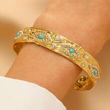 1/3 Peças Conjunto de Pulseiras Vintage de Luxo com Incrustação de Zircônia Falsa de Turquesa, Minimalista Versátil para Uso Casual, Presente para Ela - Multicolorido - Visão 13