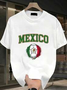 Men's Basic T-Shirt 100% Cotton Short Sleeve Basic Cotton Short Sleeve Summer Black/White/Red/Blue/Green Men's Crew Neck Short Sleeve T-Shirt Mexican National Soccer Team - 灰色 - 查看 3