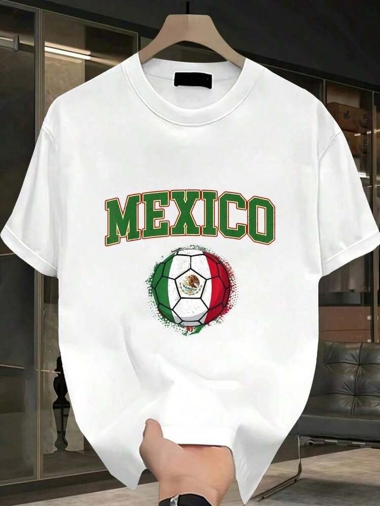 Men's Basic T-Shirt 100% Cotton Short Sleeve Basic Cotton Short Sleeve Summer Black/White/Red/Blue/Green Men's Crew Neck Short Sleeve T-Shirt Mexican National Soccer Team - 灰色 - 查看 3