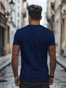 Estilo Urbano de Moda| Camiseta de Manga Corta con Estampado AB CUB, Corte Regular, Cuello Redondo, Tejido Elástico, Versátil para el Día a Día y Uso Casual, Crea Fácilmente un Estilo Urbano.El Cuello Redondo es Ideal para el Gimnasio, Correr, Ciclismo y Ropa Casual de Verano - Ropa Deportiva - Color azul marino - Ver 2