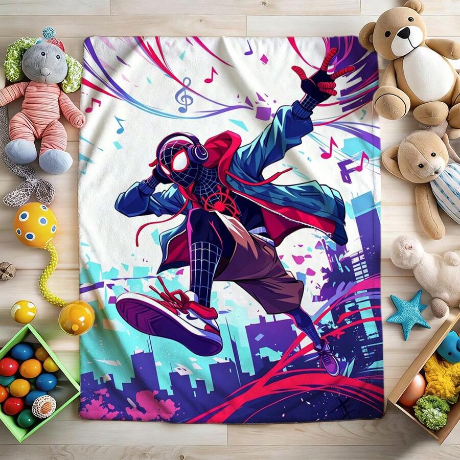 1pc S-Pider-Man Print Blanket,Retro Cartoon Style Throw Blanket,Cartoon Character Printed Blanket,All-Season Universal Nap Blanket,Character Home Decor Blanket,Modern Fashion Gift Suitable For Home Bedroom Bed Sofa Office Lunch Break Cover Picnic Blanket - Multicolor - View 1