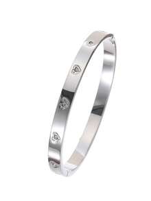 Bộ 3 vòng tay bằng thép không gỉ mạ vàng 18K hình trái tim đính pha lê, thích hợp cho nữ đeo hàng ngày, làm quà tặng ngày lễ, bộ vòng tay thời trang. - Bạc - Xem 6