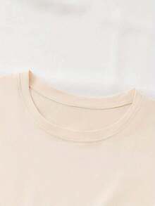 Fashionable Printed T-Shirt, Round Neck, One Size Fits Most Women, Short-Sleeved Summer T-Shirt With Round Neck, Casual Sportswear. I78O 100% Cotton - 杏 - 查看 4