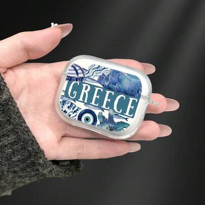 Greece Letter Print Vintage Style Bluetooth Earphone Case, Shockproof Protective Cover For AirPods 4/3/2/Pro 2/Pro, Fashionable Design, Suitable As Gift For Valentine's Day, Eid, Easter
