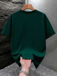 Conjunto de Top de Manga Corta y Pantalones Cortos de unicolor, Cuello Redondo, Hombros Caídos, Transpirable y Fresco para Verano - Verde Oscuro - Ver 3