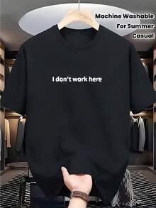 Men's Funny "I Don't Work Here" T-Shirt - Navy Blue Cotton, Crew Neck And Short Sleeve, Plus Size, Ideal For Summer Casual Wear And Outdoor Activities - Machine Washable, Playful Tee Style - 黑色 - 查看 1