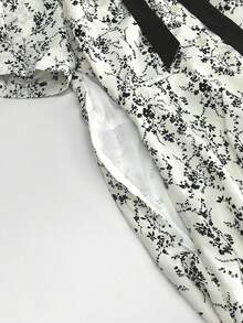 Retro Print A-Line Dress With Short Sleeves, Elegant Summer Style 2026 - White - View 6