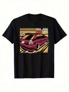 Men's T-Shirt With 90s Retro Car Print - Vintage Loose Fit T-Shirt, Suitable For Casual Wear, Short Sleeves And Round Neck, Machine Washable, Retro Style (Clothing For Car Enthusiasts), Ideal For Travel, Home And Parties, A Perfect Gift For Women And Men. - 黑色 - 查看 6