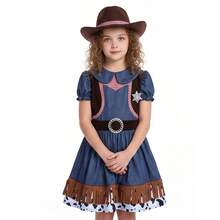 Kinder Western Cowgirl Kostüm Set mit Kleid und Hut, für Karnevals-Party, Maskenball, Aufführung - Verschiedenfarbig - Übersicht 7