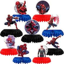 8pcs Honeycomb Decorations For Spider Man And His Magical Friends, 3D Superhero Themed Dining Table Decorations, Colorful Paper Fan Tabletops For Boys' Birthday Parties, Marvel Spider Birthday Party Supplies. - Multicolor - View 6