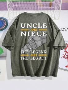 Uncle And Niece Matching The Legend The Legacy T-Shirt,Double-Sided Printed Unisex T-Shirt, Vintage Streetwear Heavyweight Cotton Tee, Anime Manga Casual Daily Top, Ideal Gift For Anime Enthusiasts - 灰綠色 - 查看 3