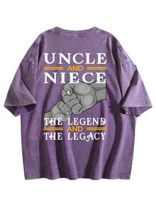 Uncle And Niece Matching The Legend The Legacy T-Shirt,Double-Sided Printed Unisex T-Shirt, Vintage Streetwear Heavyweight Cotton Tee, Anime Manga Casual Daily Top, Ideal Gift For Anime Enthusiasts - 深紫色 - 查看 5