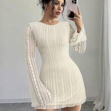 Vestido mini ajustado de encaje de estilo elegante, romántico y sexy para mujer, adecuado para fiestas, vacaciones, vuelta al colegio, citas románticas, bodas y cumpleaños - Manga larga - Rosa vieja - Ver 5