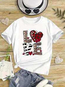 Girls' Short Sleeve Crew Neck T-Shirt - Casual Summer Blouse With Subtle Print On Chest, Machine Washable, Casual Summer Crew Neck Outfit, Comfortable Spring And Summer Clothes For Gatherings And Play (For Teenagers). - 白色 - 查看 7