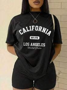 100% Premium Cotton: Unique Y2K Style T-Shirt With A Stylish California And Los Angeles Design, Perfect For This Summer. Ideal For Contemporary Fashion Lovers, Perfect For Any Occasion And To Highlight Your Unique Personality. Soft And Breathable Casual Fashion Wear For Everyday Use. - 黑色 - 查看 6