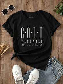 Camiseta de mujer 2026, cuello redondo, manga corta, estampada, corte holgado, estilo deportivo y casual, perfecta para verano, envío nacional. - Negro - Ver 1