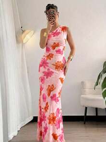 Vestido ajustado asimétrico de cuello elegante, romántico y sexy, adecuado para fiesta, vacaciones en la playa, vuelta al colegio, citas románticas, temporada de bodas, cumpleaños, Pascua, primavera/verano - Rosa - Ver 3