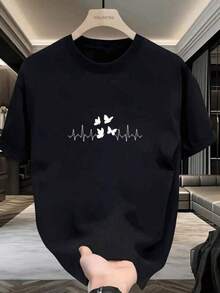 1pc Camisetas Para Mujer Camiseta única Y2K con diseño de mariposas y electrocardiograma ideal para amantes de la moda mexicana, destaca tu estilo con esta prenda cómoda y moderna, perfecta para cualquier ocasión y lucir increíble en tu día a día. Camiseta De Manga Corta De Algodón - Negro - Ver 6