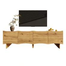 TV Cabinet With Wave Pattern / Modern Style TV Cabinet / 155 Cm Media Console With Storage Space / Four Doors And Cable Management In Wood Look / Easy To Assemble / Suitable For The Living Room - 自然色 - 查看 8