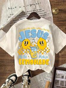 [% Cotton] TaggedThreads Jesus Lemonade T-Shirt, But My Jesus Is Making Lemonade, Women's Graphic Tee, Casual Short Sleeve Crew Neck T-Shirt, Comfortable Summer, Autumn And Winter Styles - Unisex Everyday Wear For Women And Men For Campus - 杏色 - 查看 2