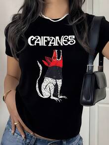 Retro Black Caifanes Band T-Shirt, Latin Rock Style, Mexican Music, Modern, Round Neck, Women's Jersey With Graphic Pattern, Regular Fit, Short Sleeves, Suitable For All Seasons, Women's Clothing - 黑色 - 查看 1