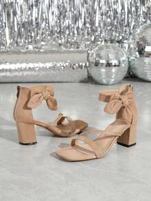 Sandalias elegantes y glamorosas con tacón grueso de punta cuadrada y decoradas con rhinestones, adecuadas para banquetes y fiestas, de moda y versátiles - Albaricoque - Ver 7