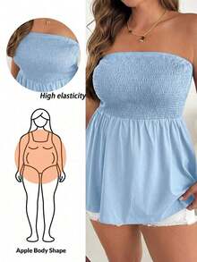 Blusa sin tirantes de rayas negras y blancas, versátil, cómoda y estilizadora, para mujer talla grande, ideal para primavera/verano, vacaciones y salidas, estilo europeo de verano - Celeste - Ver 8