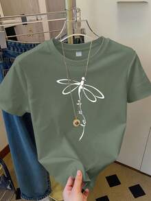 Monochromatic Ode To The Elegance Of Nature, Standard Size, Women's Casual Home T-Shirt, Printed, Round Neck, Sheer Short Sleeve - 白色 - 查看 5