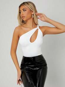 Body con abertura de un hombro cheeky - Blanco - Ver 3