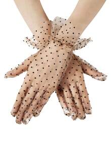 1 Pair D EXCEED Polka Dot Transparent Mesh Short Gloves, Elegant Lace Trim Mesh Gloves, Suitable For Weddings, Tea Parties, Makeup, Balls And Other Formal Occasions, Vintage Women's Gloves - Multicolor - View 20