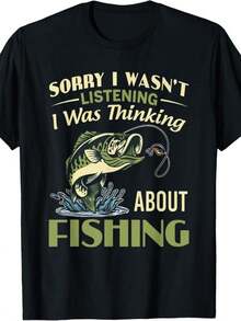 Camiseta Deportiva Casual para  con Colorida Ilustración de Peces y Texto de Pesca - Camiseta Elástica de Cuello Redondo, Lavable aáquina, Ajuste Cómodo y para Todas las Estaciones. - Negro - Ver 6