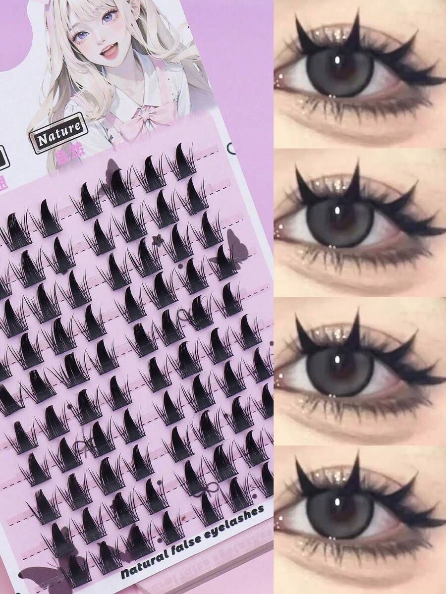 80 grappes de petits cils diaboliques épineux, faux cils individuels dramatiques en forme de D, cils segmentés dans le style manga/anime, épais et audacieux, doux et légers, faciles DIY, réutilisables, idéaux pour le cosplay, Halloween et le maquillage de fête audacieux - C - Voir 1