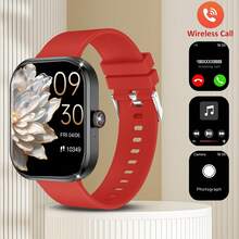 Nuevo Reloj Deportivo Inteligente de Pantalla de 2.01 Pulgadas para Hombres y Mujeres, Podómetro de Actividad al Aire Libre, Caras de Reloj Personalizables, Llamadas Inalámbricas, Conexión de Aplicación Inalámbrica, Múltiples Modos Deportivos, Control Remoto de Cámara, Música Inalámbrica - Perfecto para Regalos de Vacaciones. - Negro con correa roja china - Ver 4