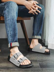 Men's Casual Numeric Pattern Flat Slide Sandals - White - View 5