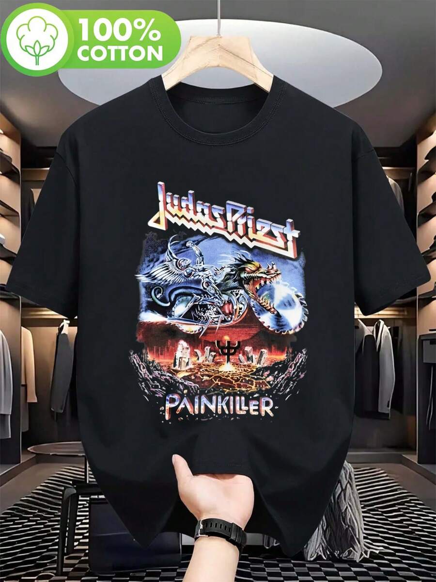 Judah Priest Painkiller Black T-Shirt - Premium Men's Clothing At A Discount Price, Ideal Gift For Men, With A Stylish Print - 黑色 - 查看 1