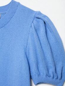 Áo khoác cardigan dệt kim tay phồng mùa xuân hè dành cho nữ của CAREE, áo len ngắn tay cài cúc phía trước, dáng ôm nhẹ, chất liệu mềm mại. - Màu xanh lam - Xem 5
