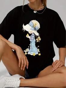 1 camiseta casual de manga corta para mujer, 100% algodón grueso - cuello redondo cómodo, suave y bonita, 180g 100% algodón. - Negro - Ver 3