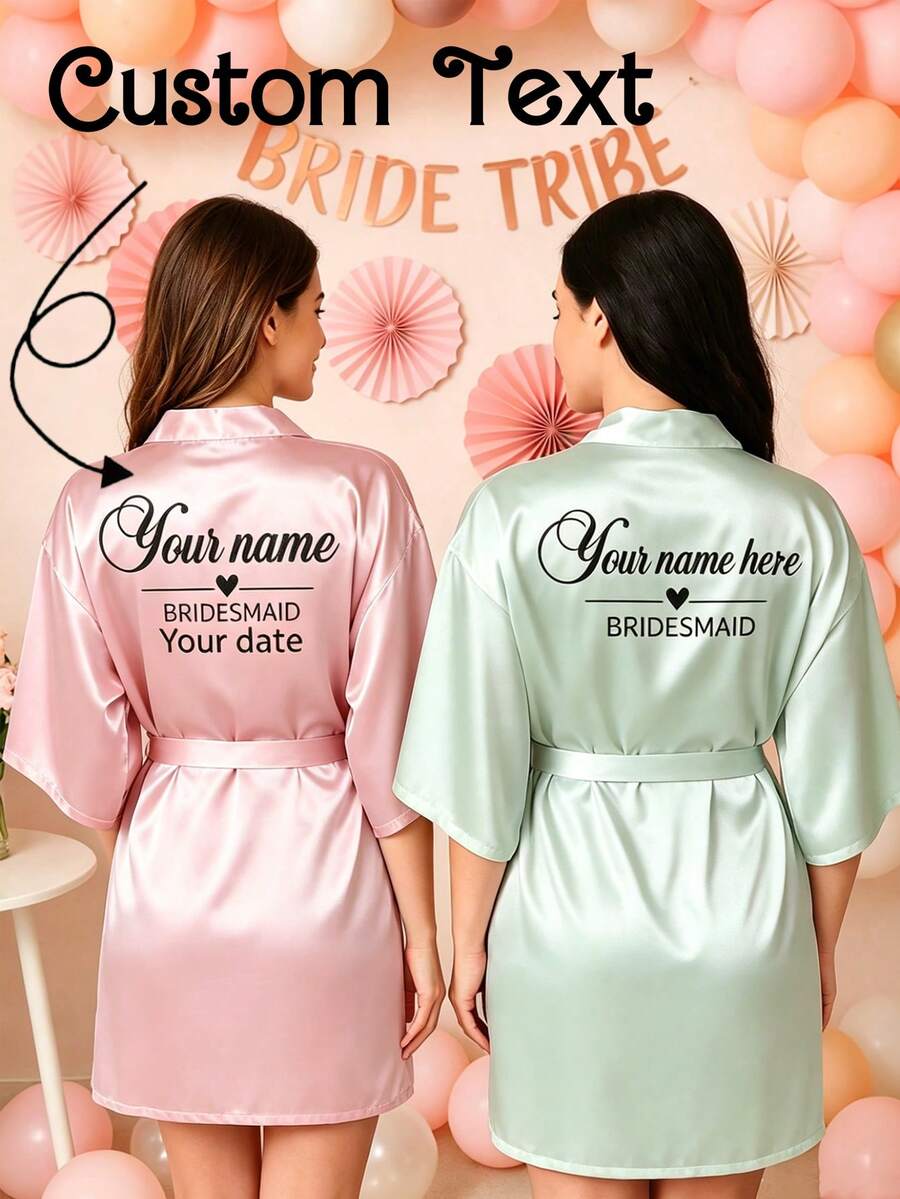Custom Satin Bridal Robe, Half Sleeve Design, Custom Bridesmaid Bridal Robe, Personalized Satin Robe, Bridesmaid Getting Ready Robe, Wedding Party Robe, Size-XL - Multicolor - View 1