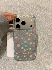 Glitter Silver Base Floral Pattern Phone Case Compatible With IPhone 17 Pro Max, 17 New Model 16 Protective Cover 15 For Women 16 Pro Full Body Anti-Drop With Lanyard - Silver - View 3