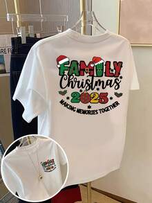 Short-Sleeved T-Shirt With Front And Back Print - Family Christmas Print,  Christmas Print - Women's T-Shirt With Spring/Summer Fashion Print, Fashion Item, Short-Sleeved T-Shirt. - 白色 - 查看 1
