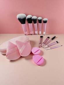 10 pezzi/13 pezzi Set di pennelli da trucco da viaggio portatili, mini pennello multifunzionale per fondotinta, pennello per cipria e pennello per ombretti - Set rosa - Visualizzare 8