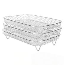 3 piezas Rejilla de acero inoxidable 304 para freidora de aire, accesorios multifuncionales para cesta de freidora, rejilla de acero inoxidable apilable, adecuada para hornear y asar, rejilla deshidratadora de acero inoxidable, cesta de drenaje, rejilla de filtro, cesta de freidora de alimentos, accesorios de cocina - plata - Ver 11