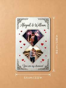 1 pieza Tarjeta de billetera de aluminio personalizada con fotos de pareja, recuerdo personalizado grabado con nombres y mensaje de la pareja, regalo romántico para la pareja, material de aluminio cepillado, diseño grabado e impreso, tamaño de tarjeta de crédito - Plateado - Ver 3